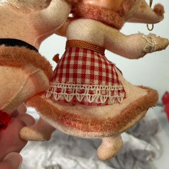 VTG Santa & Mrs Claus Flocked Plastic Christmas Ornaments Blow Mold 1960s - Picture 12 of 14